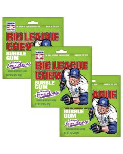 American Sweets - A pack of 3 Sour Apple flavour big league chewing gum pouches.
