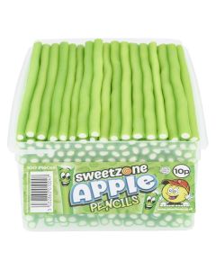 Sweetzone apple pencils sweets in a bulk plastic tub