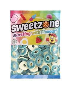 Retro Sweets - A bulk 1kg bag of Sweetzone Blue Raspberry Rings sweets