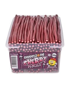 Sweetzone cherry pencils sweets in a bulk plastic tubs