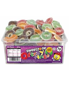 Sweetzone Fizzy rings in a bulk plastic tub