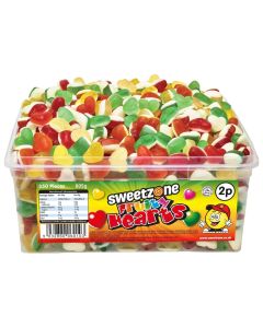 Sweetzone fruity hearts sweets in a bulk plastic tub