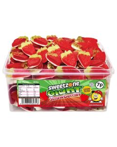 Sweetzone giant strawberries sweets in a bulk plastic tub
