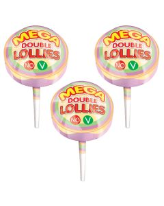 A pack of 3 Swizzels MEGA double lollies, hard candy lollipops