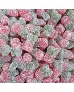 A 120g bag of fizzy cherry sweets, gummy cherries with a fizzy sour coating.
