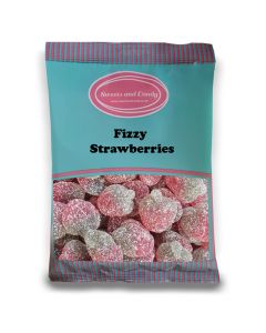 Vegan Fizzy Strawberries - 1Kg Bulk bag of Vegan fruit flavour jelly sweets, with a fizzy coating, shaped like strawberries