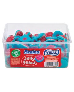 A bulk tub of jelly sweets shaped like brains with a gooey jelly centre