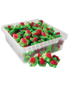 A full tub of strawberry sweets filled with a gooey jelly centre