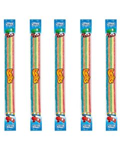 Individually wrapped rainbow coloured fizzy belts