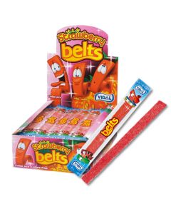 Individually wrapped sour strawberry belts