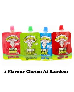 Warheads sachets of super sour gel candy that squeezes into your mouth