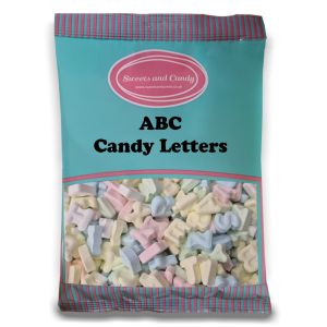 A bulk 1kg bag of colourful hard candy ABC letters.