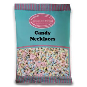 Colourful pieces of hard candy on elastic with a cute heart shaped pendant