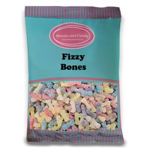 A bulk 1kg bag of fizzy bones, mini jelly sweets with a sugar coating