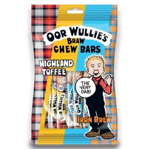 Retro sweets - A 150g bag of Oor Wullies chew bars, Highland Toffee and Iron Bru flavour.