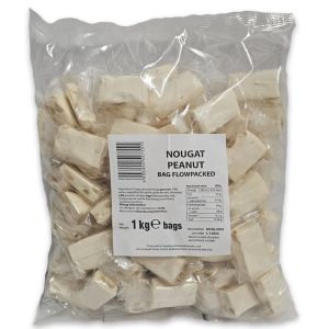 Bulk Sweets - A bulk 1kg bag of individually wrapped chunks of soft nougat with peanuts.