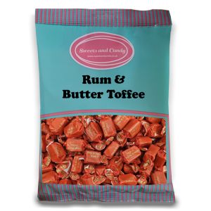 Individually wrapped rum and butter flavour toffees in a bulk 1kg bag