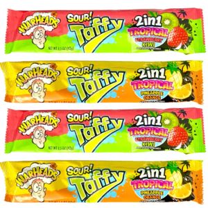American Sweets - A pack of 4 super sour chewy taffy bars in tropical flavours by Warheads!