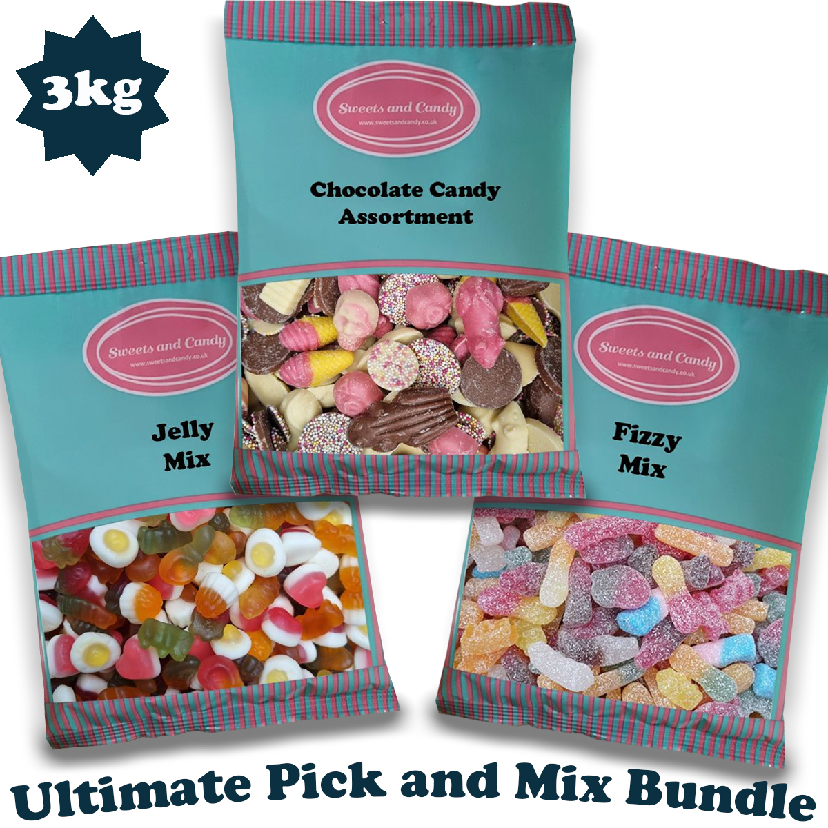 Ultimate Pick and Mix Sweets Bundle 3 x 1Kg Share Bags Chocolate