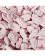 Barratts raspberry flavour, pink foam sweets that are shaped like shrimps