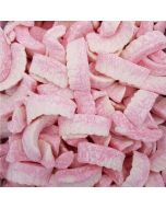 Sugar dusted pink and white gummy sweets shaped like teeth