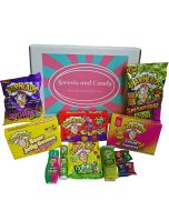 A sweets and candy hamper box full of sour warheads American Candy